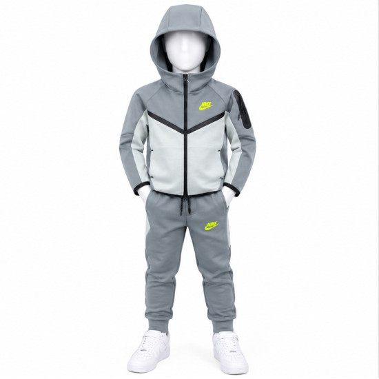 8526 Детски екип Tech Fleece тъмно сиво светло сиво и зелено